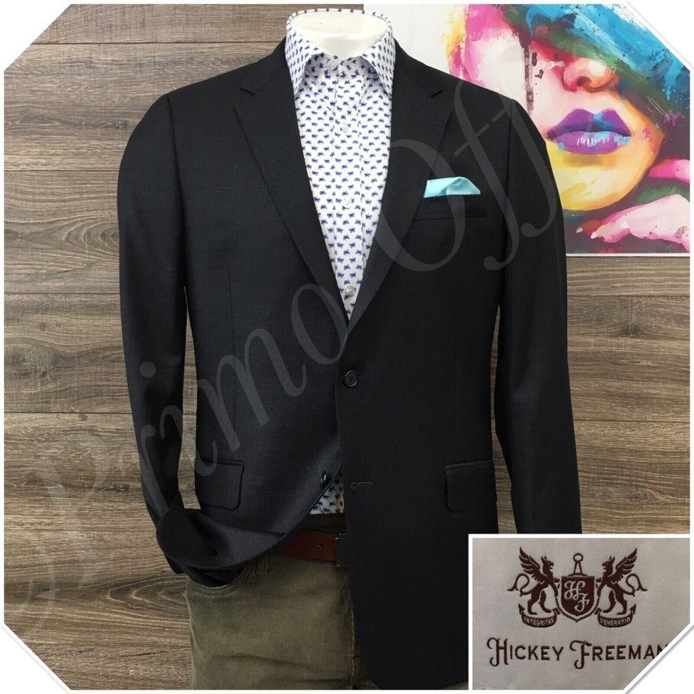 HICKEY‎ FREEMAN Mens Blazer Sport Coat 2 Button Casual Jacket Size 42L Wool Suit